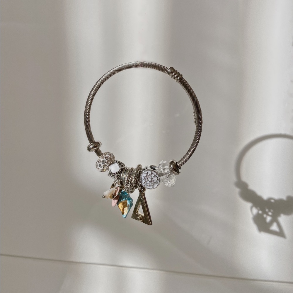 Hand Made Silver Charm Bracelet w/ gems & shells